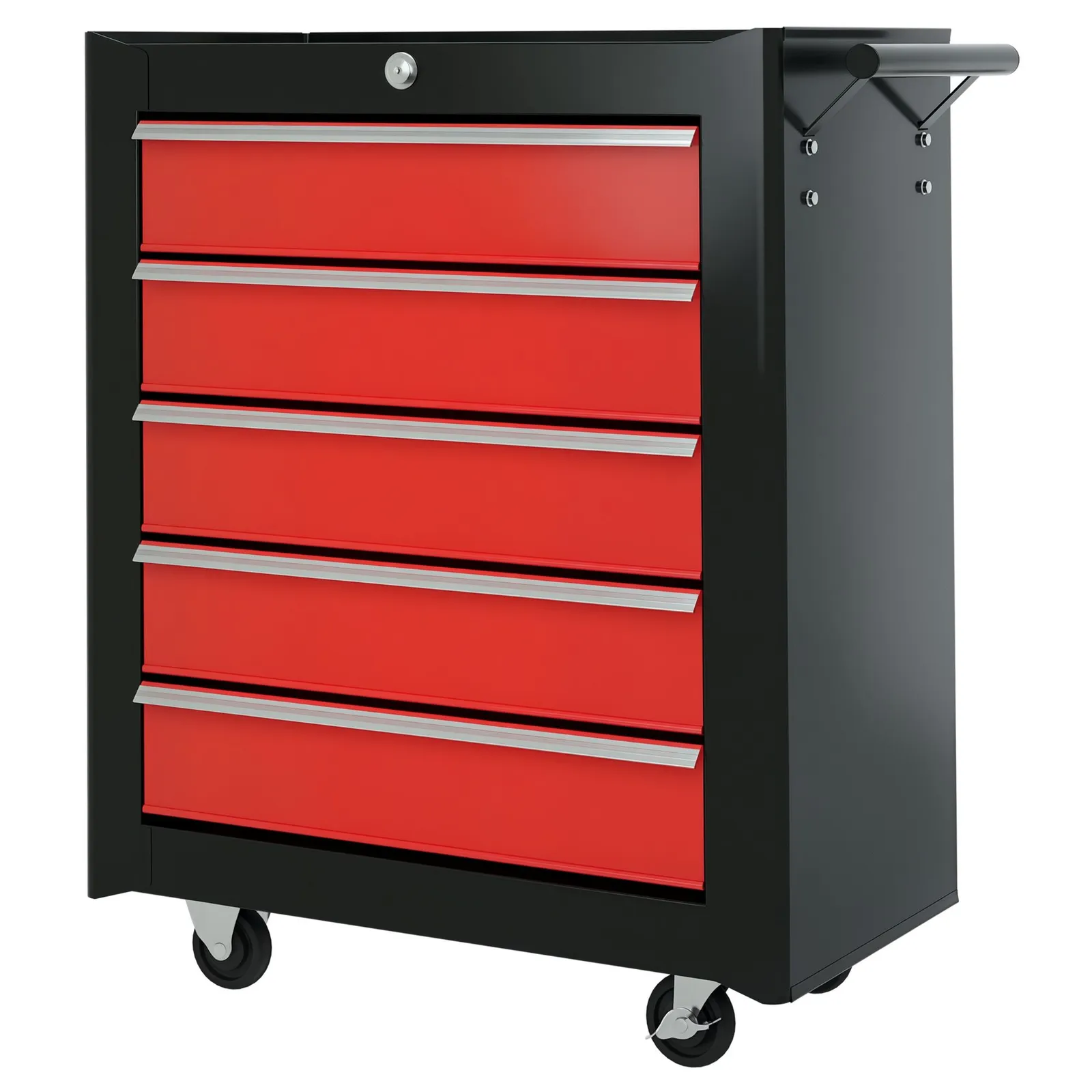 HOMCOM 5-Drawer Tool Chest Steel Lockable Tool Storage Cabinet w/ Wheels in Red