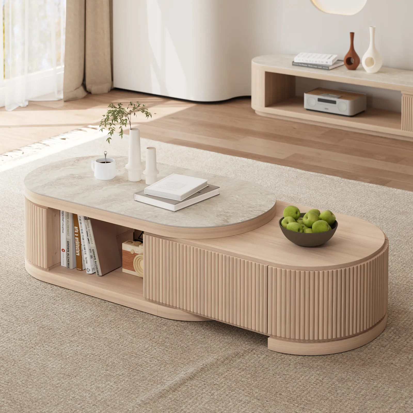 Velar 120 - 170 cm Extendable Coffee Table with Sintered Stone Top and Storage