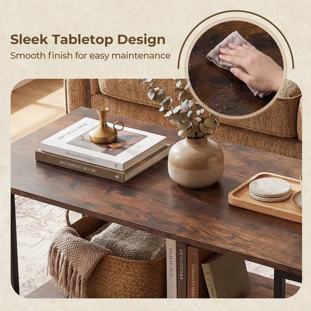 Costway 2-Tier Coffee Table Rectangular Cocktail Table Center Table w/ Shelf in Brown 6
