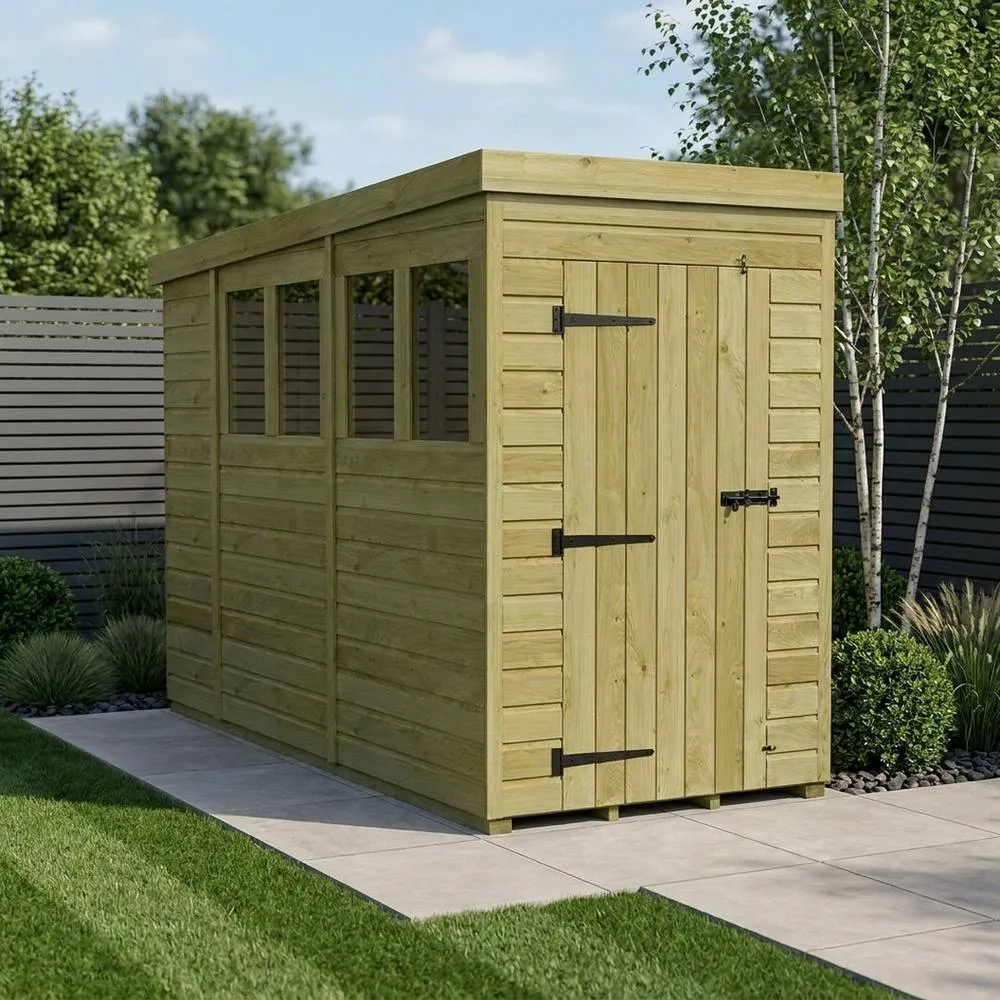 Buttercup Farm 4ft x 10ft Pent Garden Shed Single Door With Windows - Timber in Brown 2