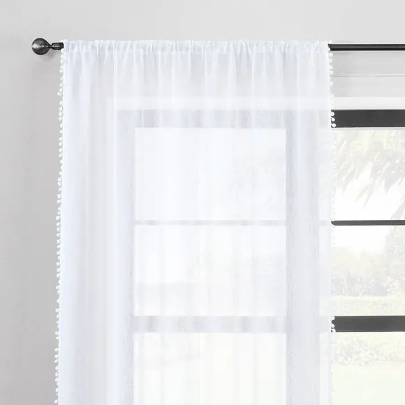 Textured Pom Pom Slot Top Single Voile Panel 1