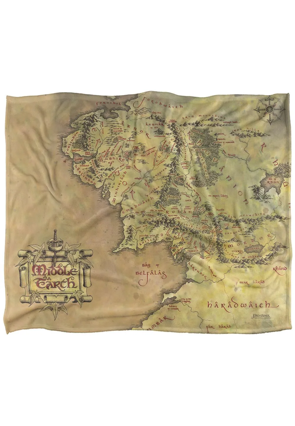 Lord of the Rings Map of Middle Earth Silky Touch Super Soft Throw Blanket 152 X 127 cm in White