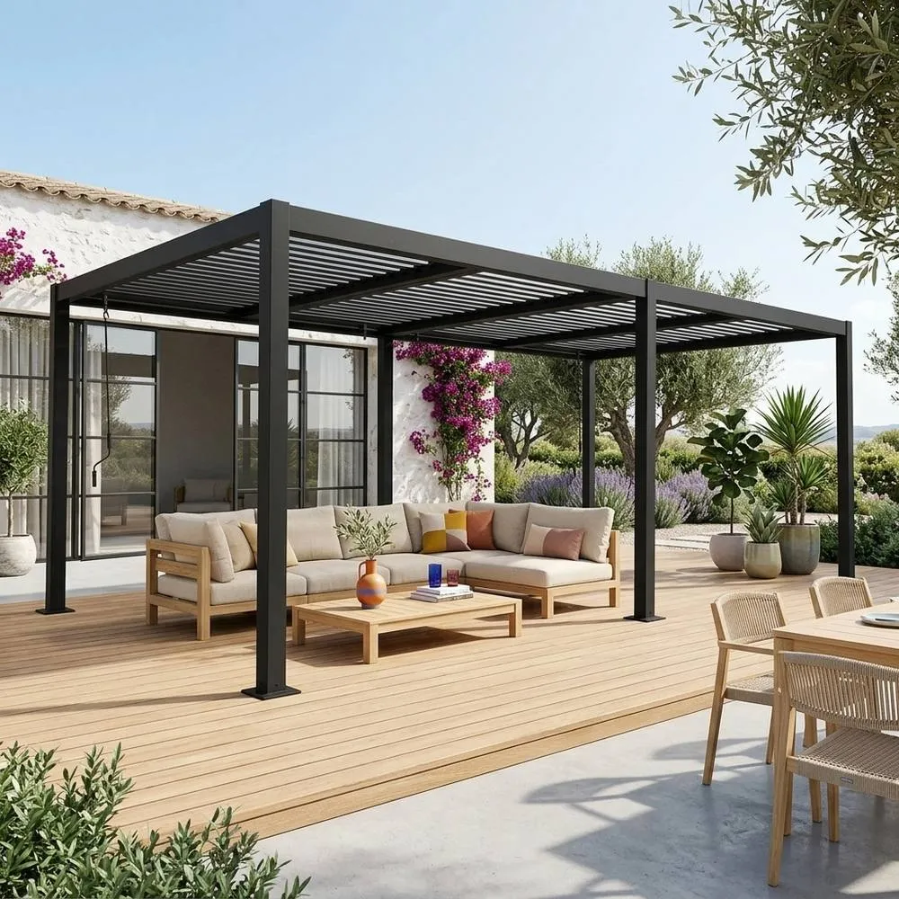 sweeek Louvered pergola aluminium & steel 6 x 3m in Black