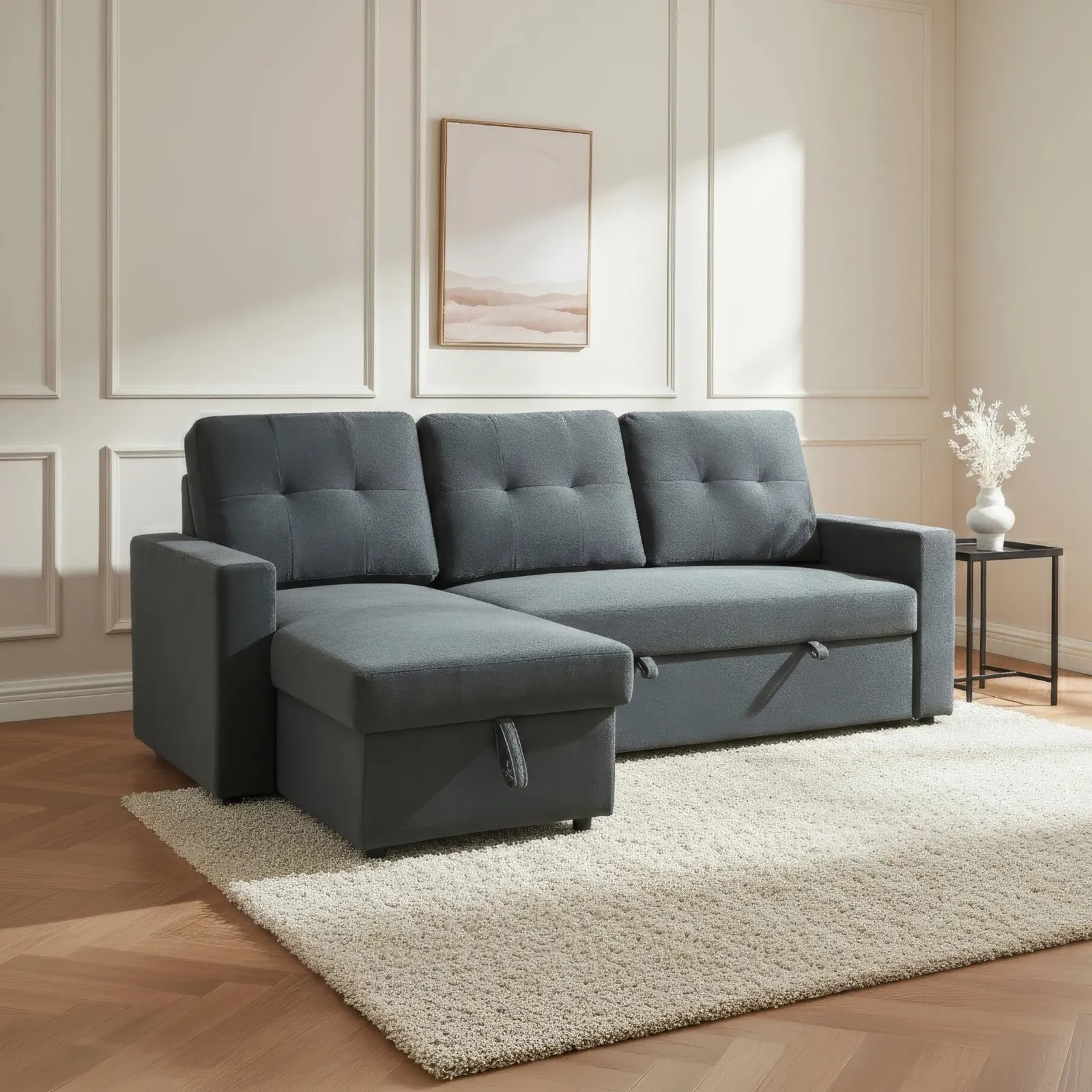 Reegan - L-Shaped Corner Sofa Bed - Grey - Fabric - Make It Homely 1
