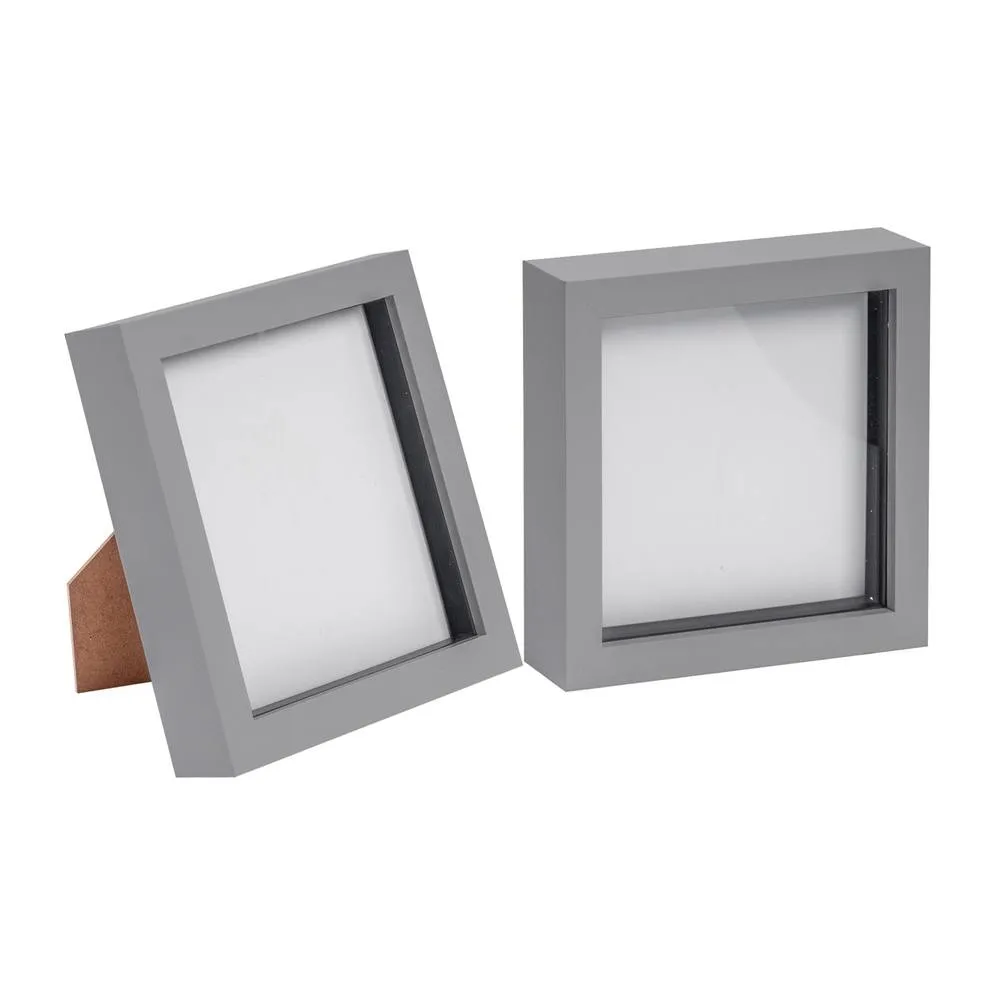 Nicola Spring 3D Box Photo Frames - 6" x 6" - Pack of 2 in Grey