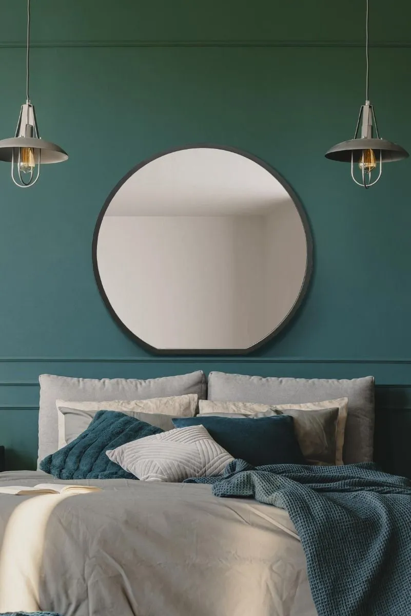 MirrorOutlet Black Framed Flat Bottom Circular Wall Mirror (84CM X 80CM)
