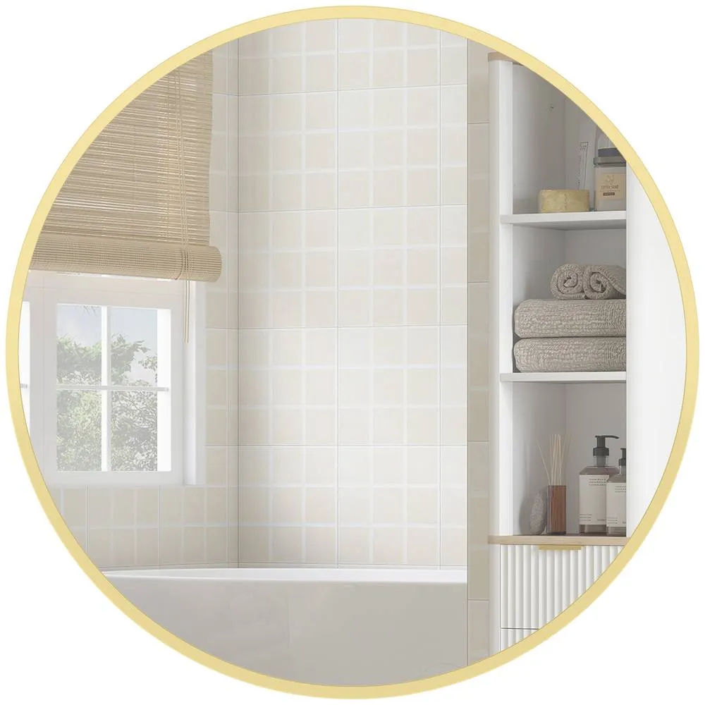 HOMCOM 61cm Bathroom Mirror Round Wall Mirror for Living Room Bedroom in Gold 2