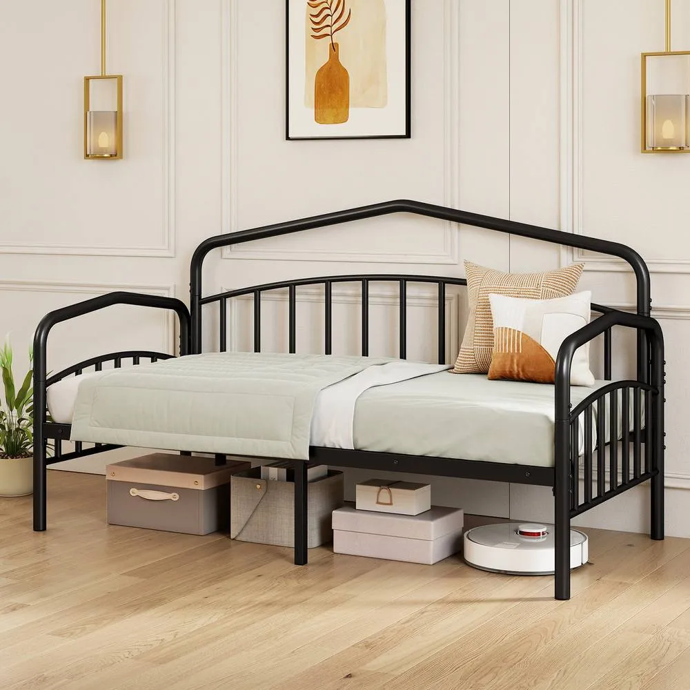 Costway Single Daybed with Rolling Pull Out Trundle No Box Spring Needed in Black 3