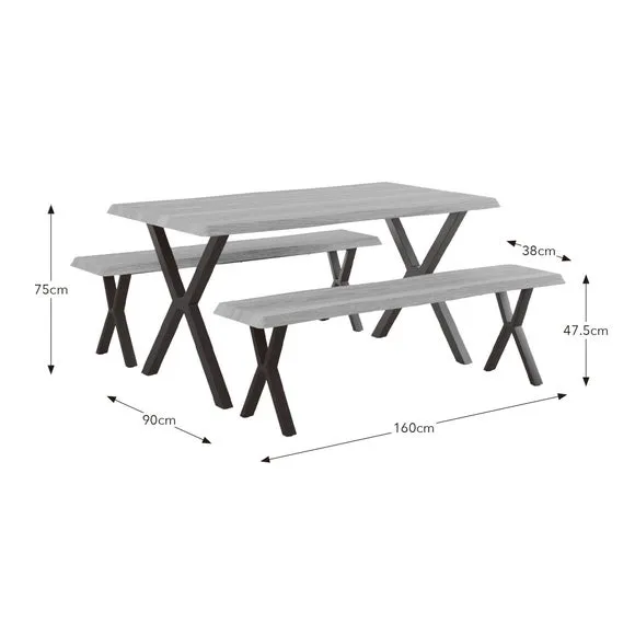Ezra II 6 Seater Rectangular Dining Table with 2 Benches 6