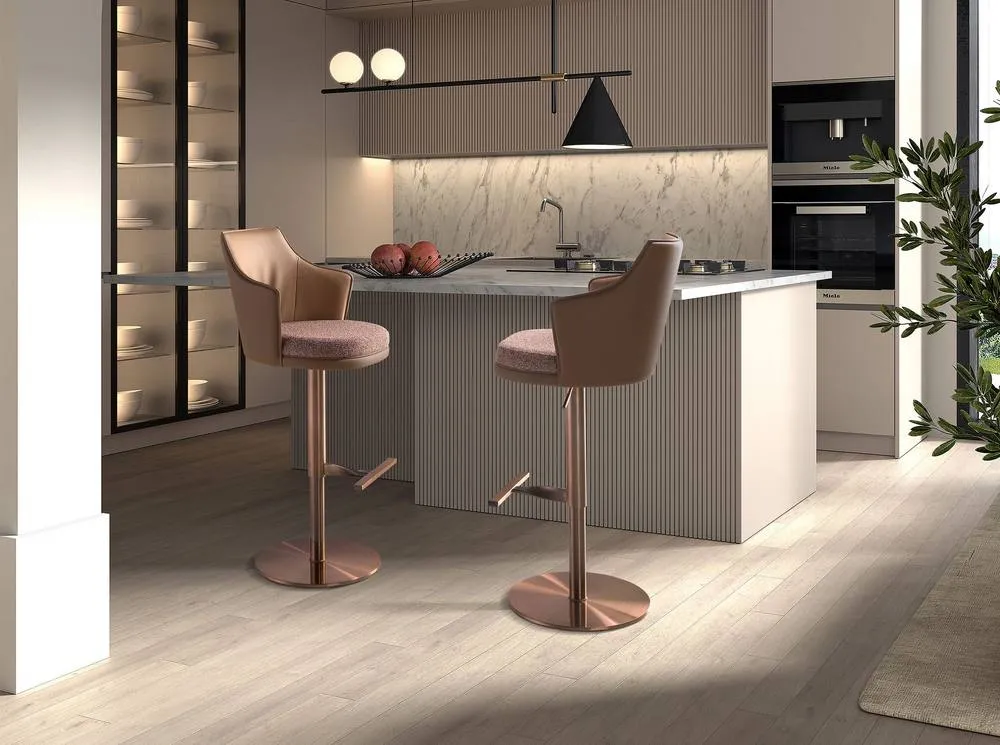 Angel Cerda Fabric Swivel Bar Stool with Leatherette Backrest in Brown 3