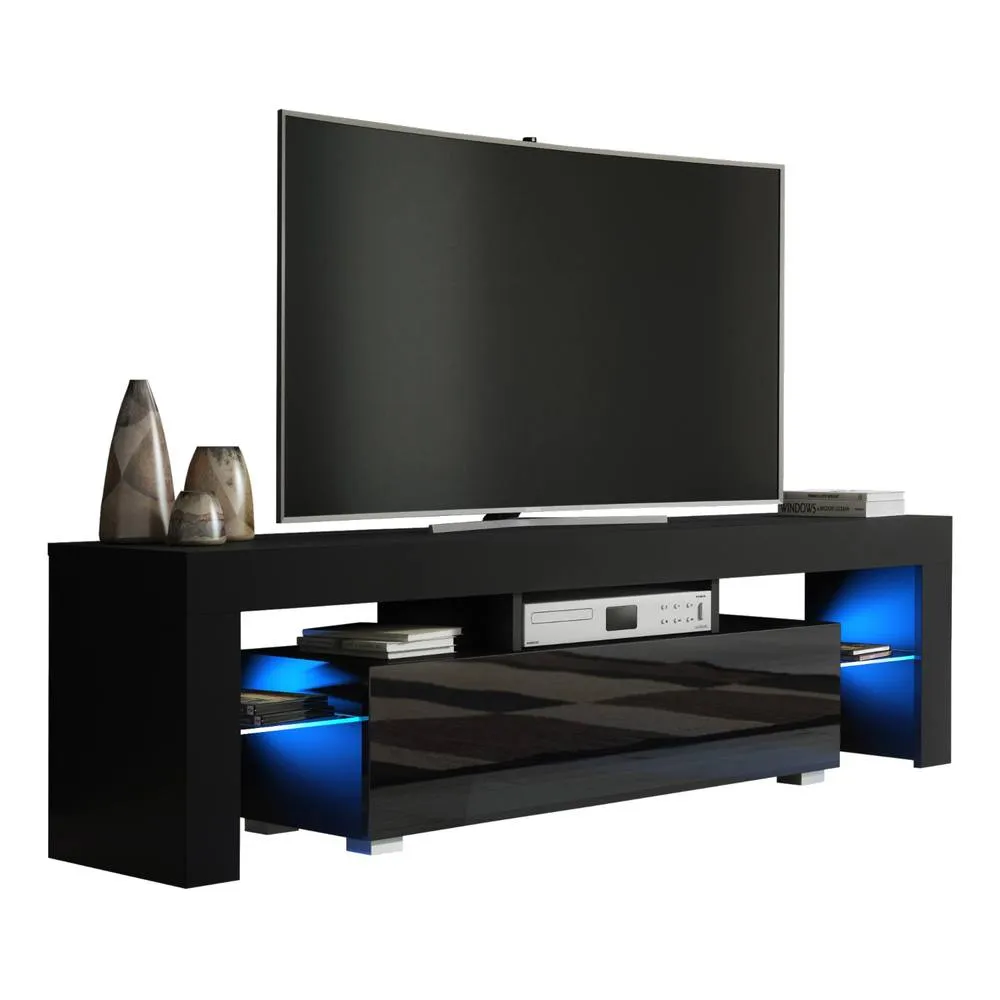 Creative Furniture Aria TV Unit 160cm - Black with Gloss Doors & LED Lights 3