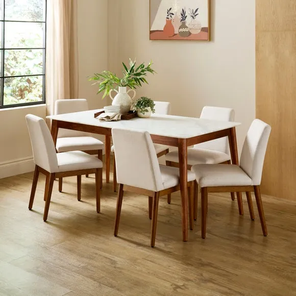 Thea Rectangle Dining Table, Marble and Mango Wood