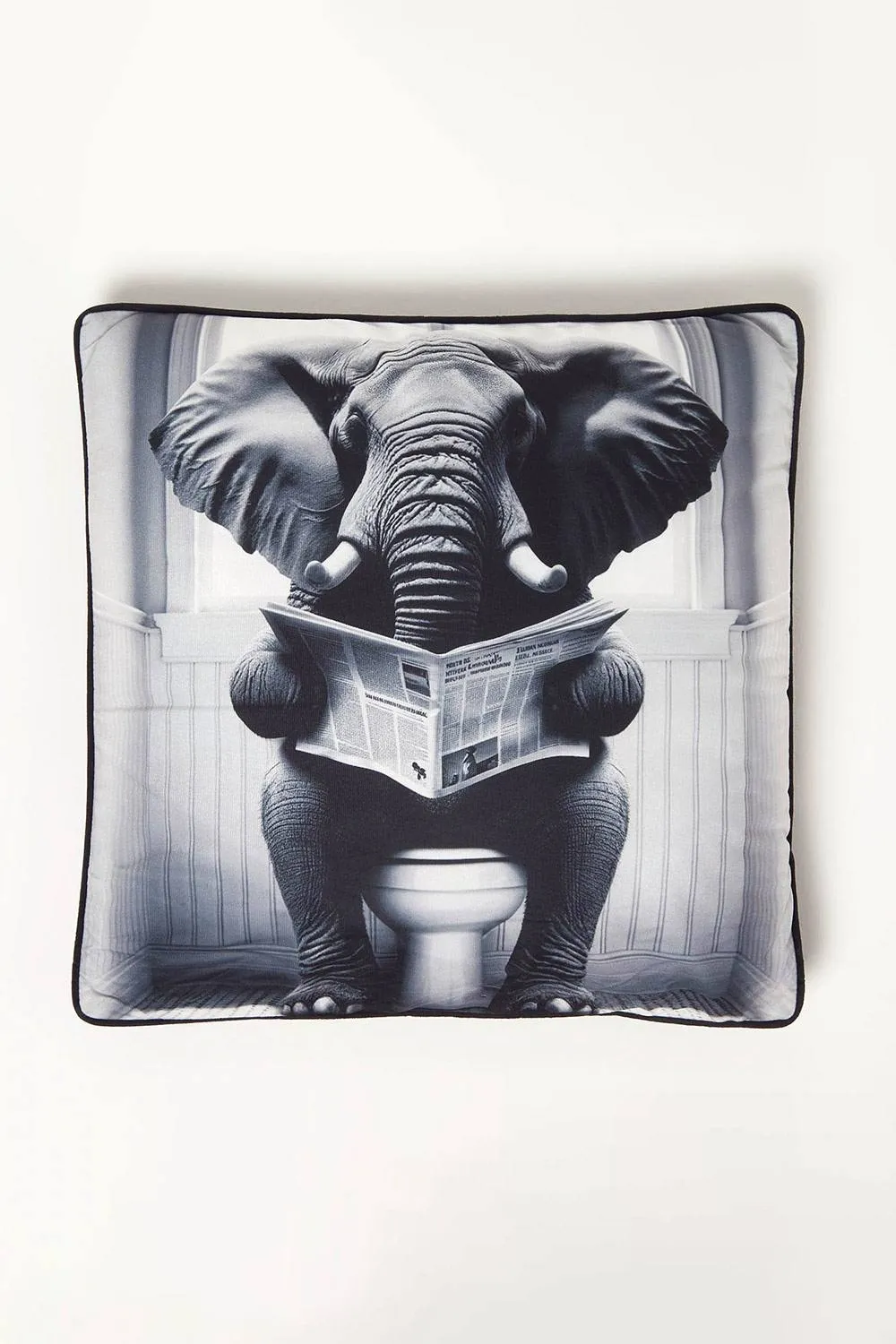 Homescapes Elephant Animal Print Cushion 45 x 45 cm Black White Novelty