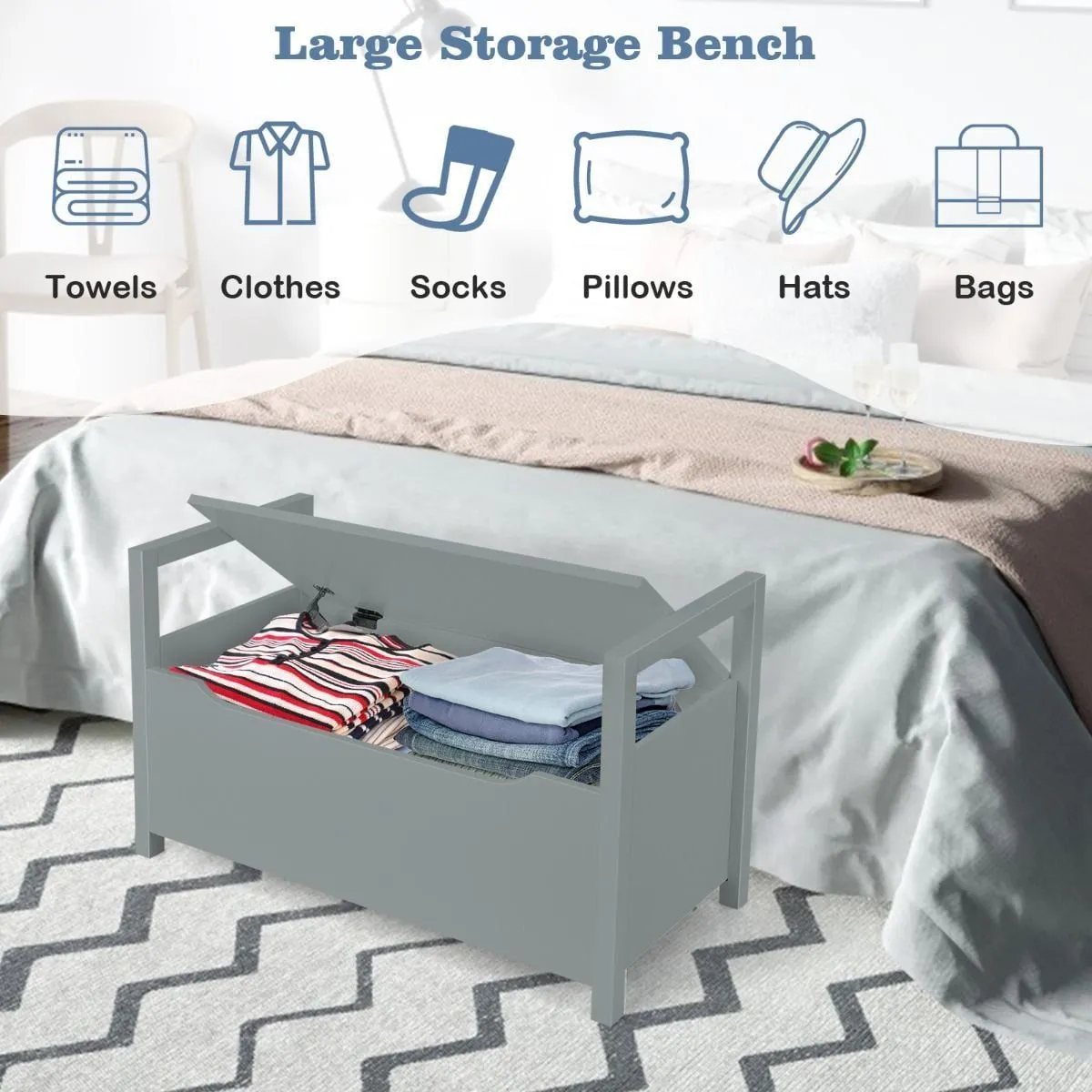 Costway 2 IN1 Wooden Shoe changing Bench Shoe Storage Cabinet Organizer Padded Seat in Grey 5