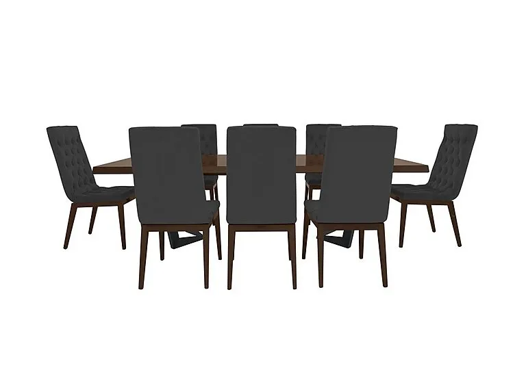 Palazzo 200cm Extending Dining Table in Dark Walnut with 8 Capitonne Buttoned Chairs - Scarlet Dark Grey