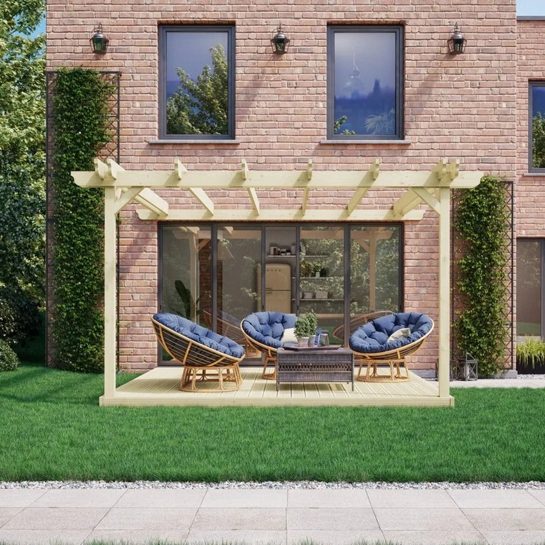 Rutland County Garden Furniture Ltd Wall Mounted Double Garden Pergola & Decking Kit, W420cm, Green 1