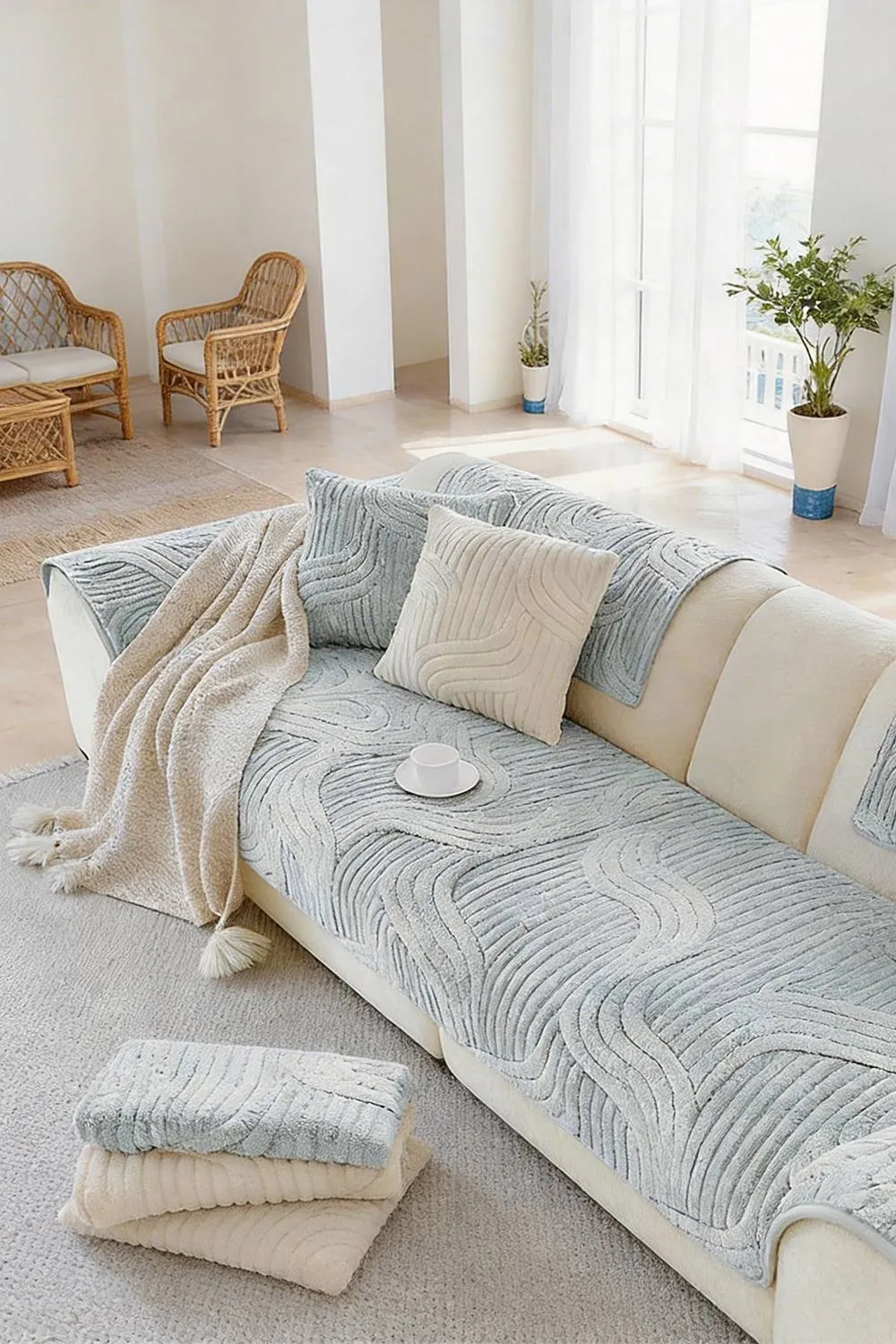 Living and Home Non-Slip Sofa Cover in Durable Polyester in Light Grey