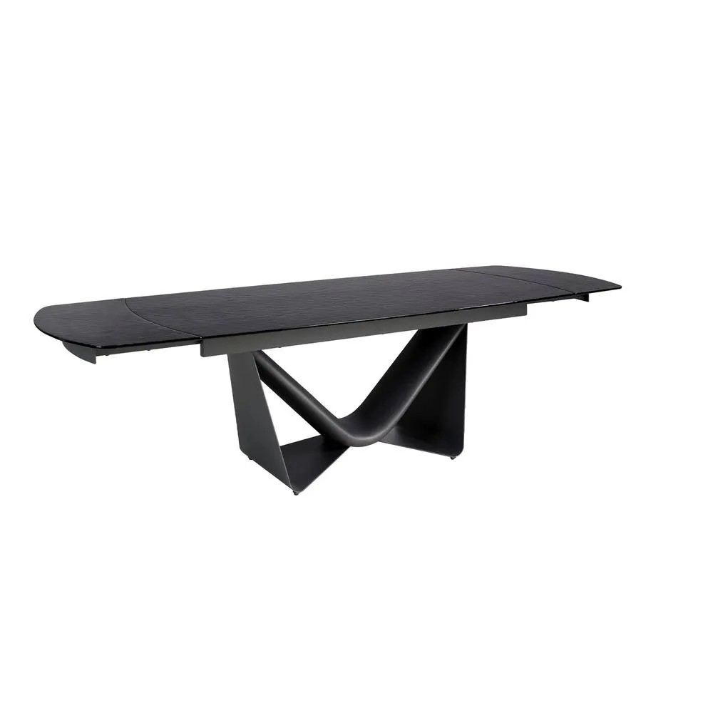Angel Cerda Extendable Barrel-Shaped Oval Dining Table with Black Glass & Dark-Grey Metal