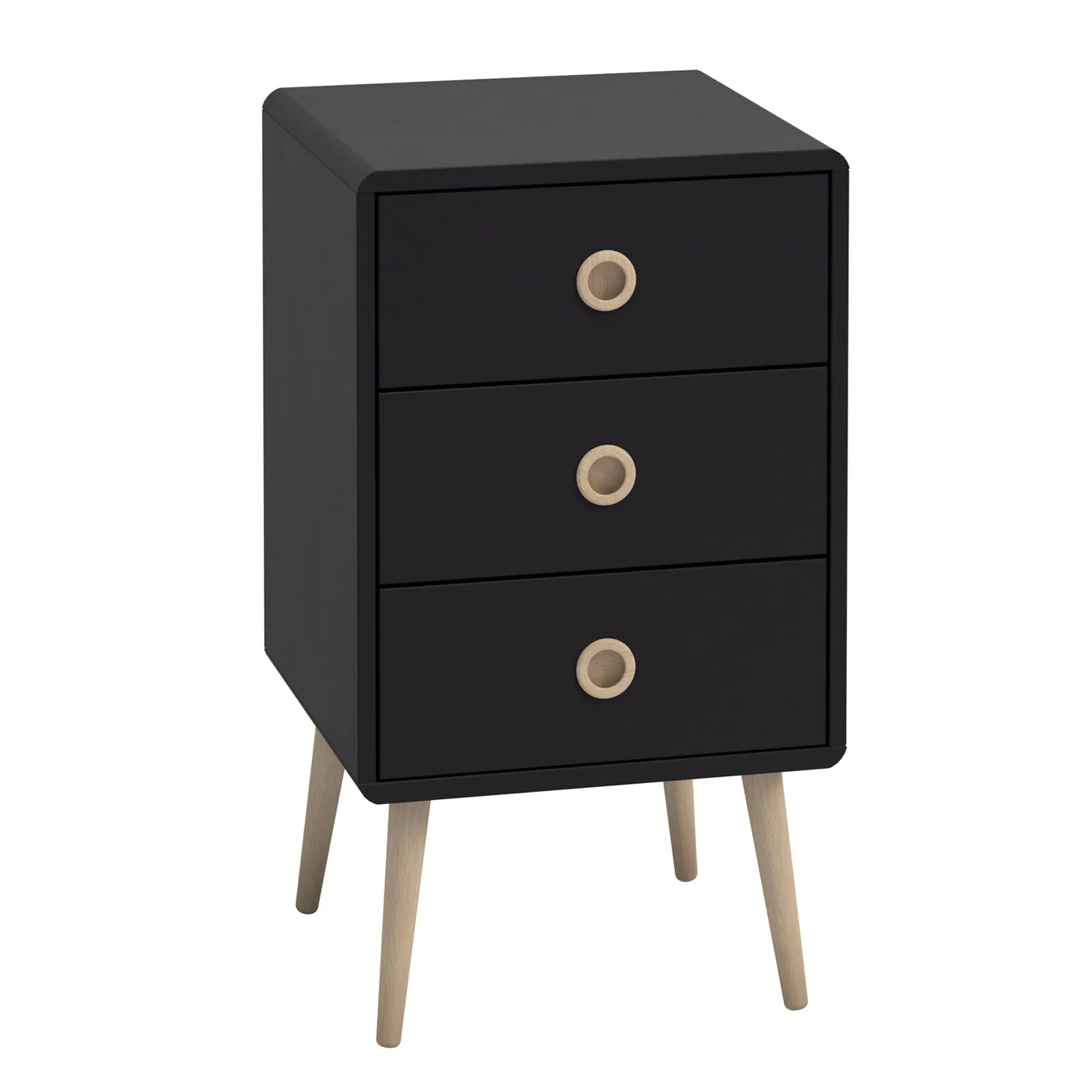 Softline 3 Drawer Bedside Table Black