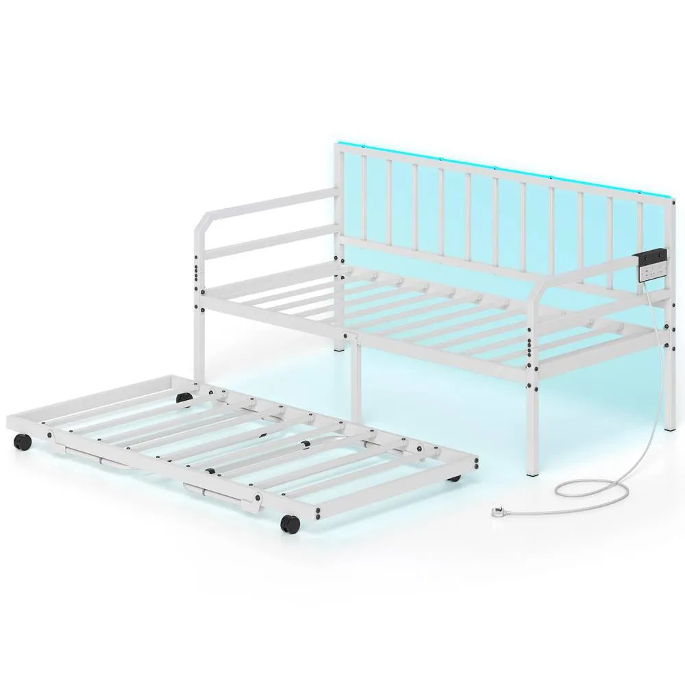 Costway Single Size Daybed with Charging Station & LED Lights in White 3