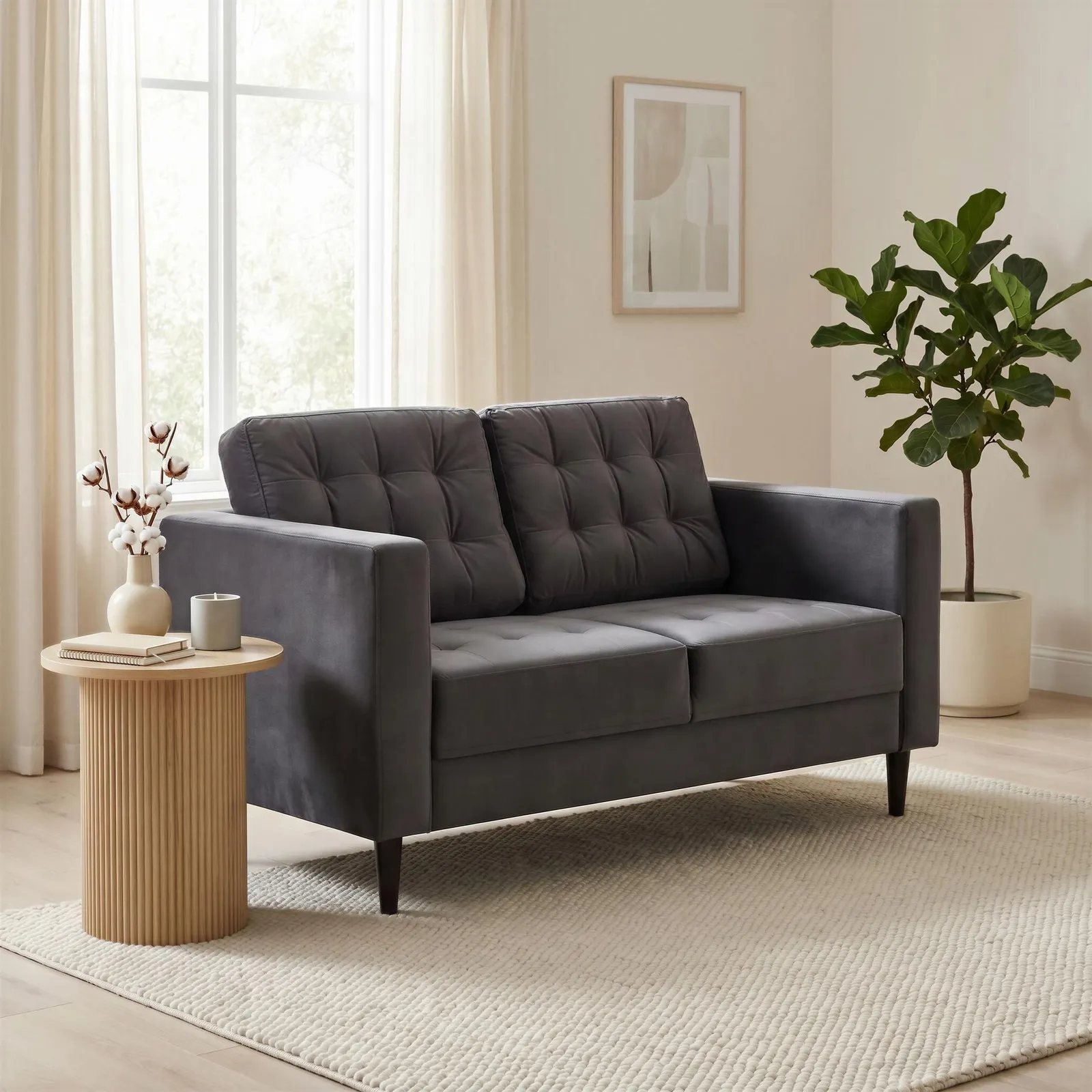 FurnitureboxUK Jade 2-Seater Soft Touch Velvet Sofa With Solid Wood Frame in Dark Grey 1