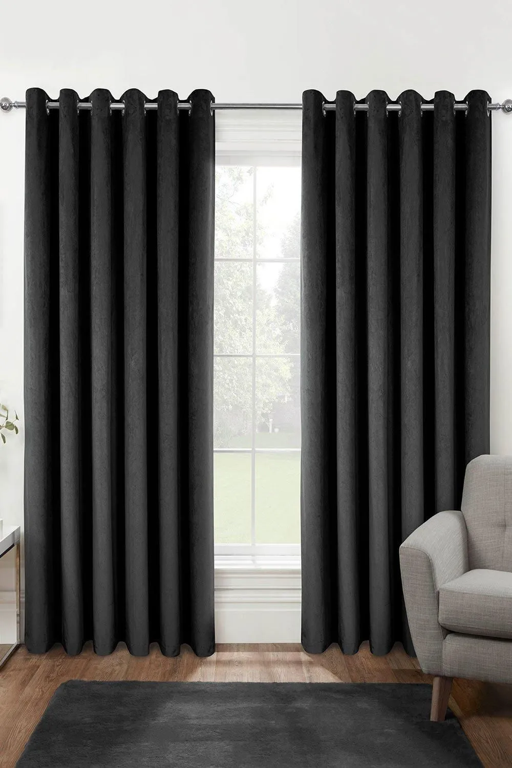 Homescapes Thermal 100% Blackout Velvet Curtains in Grey 1