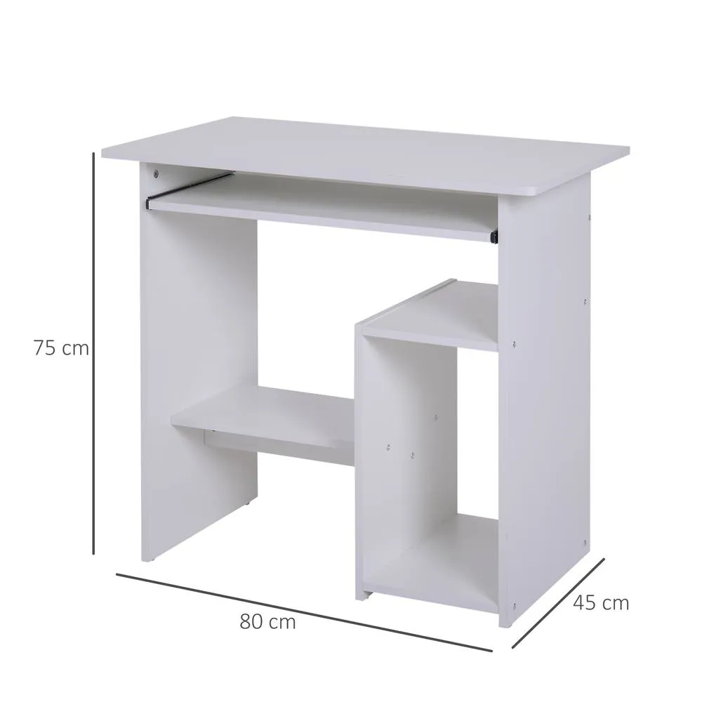HOMCOM Compact Small Computer Table Wooden Desk Keyboard Tray Storage White 3