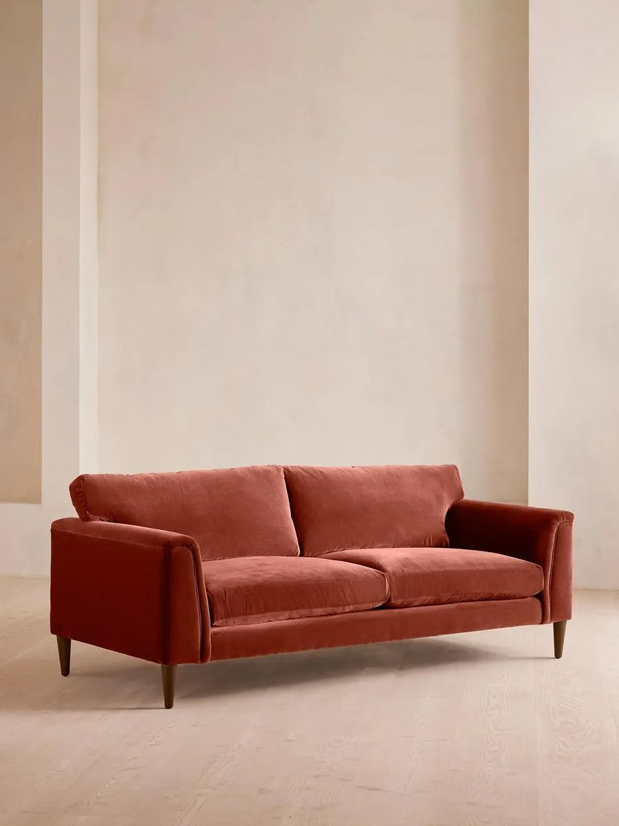 Reya Three Seater Sofa, Velvet, Rust