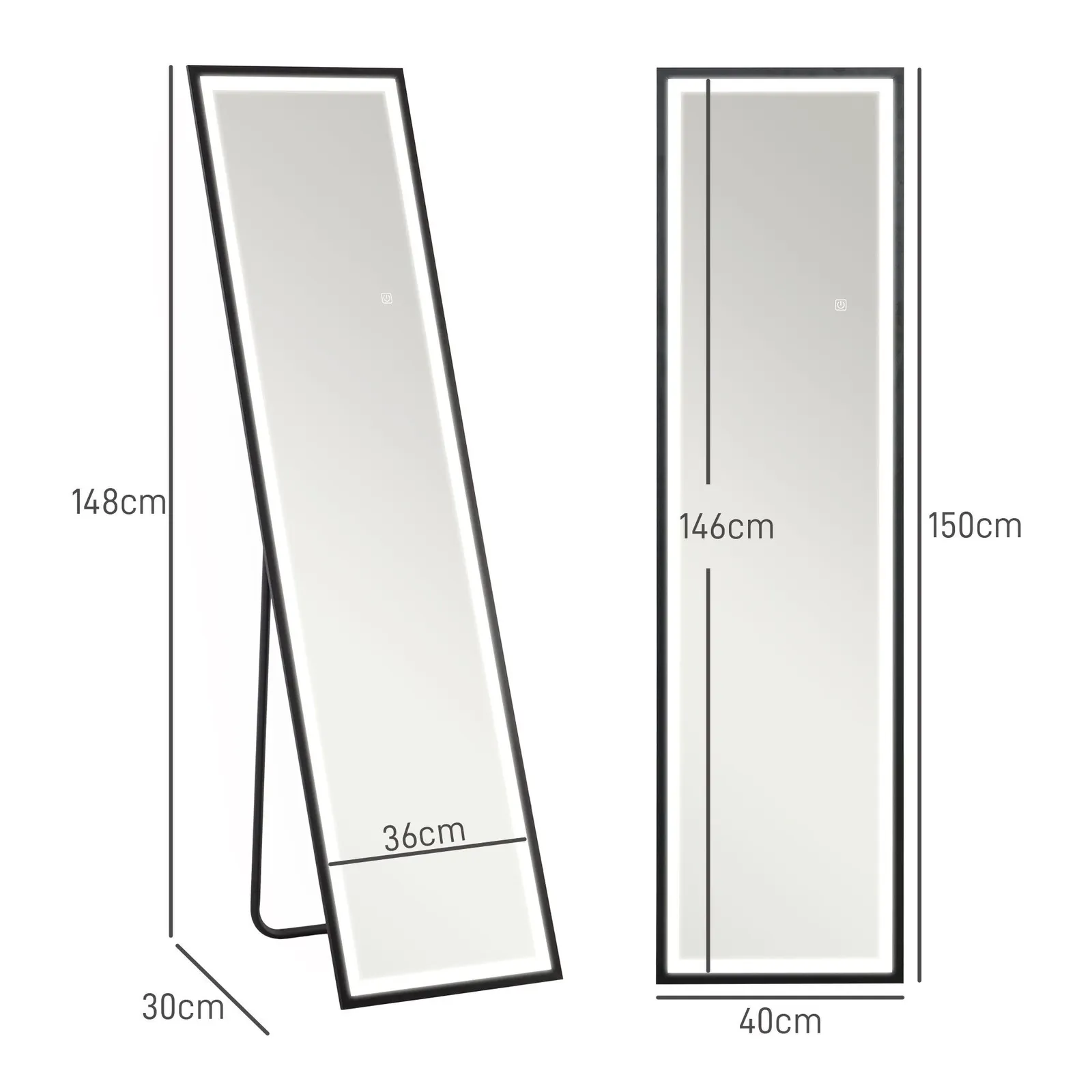 HOMCOM 150 x 40cm Full Length Mirror w/ Adjustable Lights Metal Frame Black 3