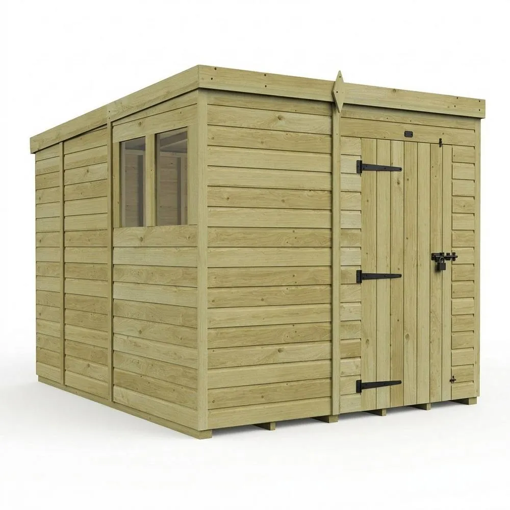 Buttercup Farm 7ft x 9ft Pent Garden Shed Single Door With Windows - Timber in Brown