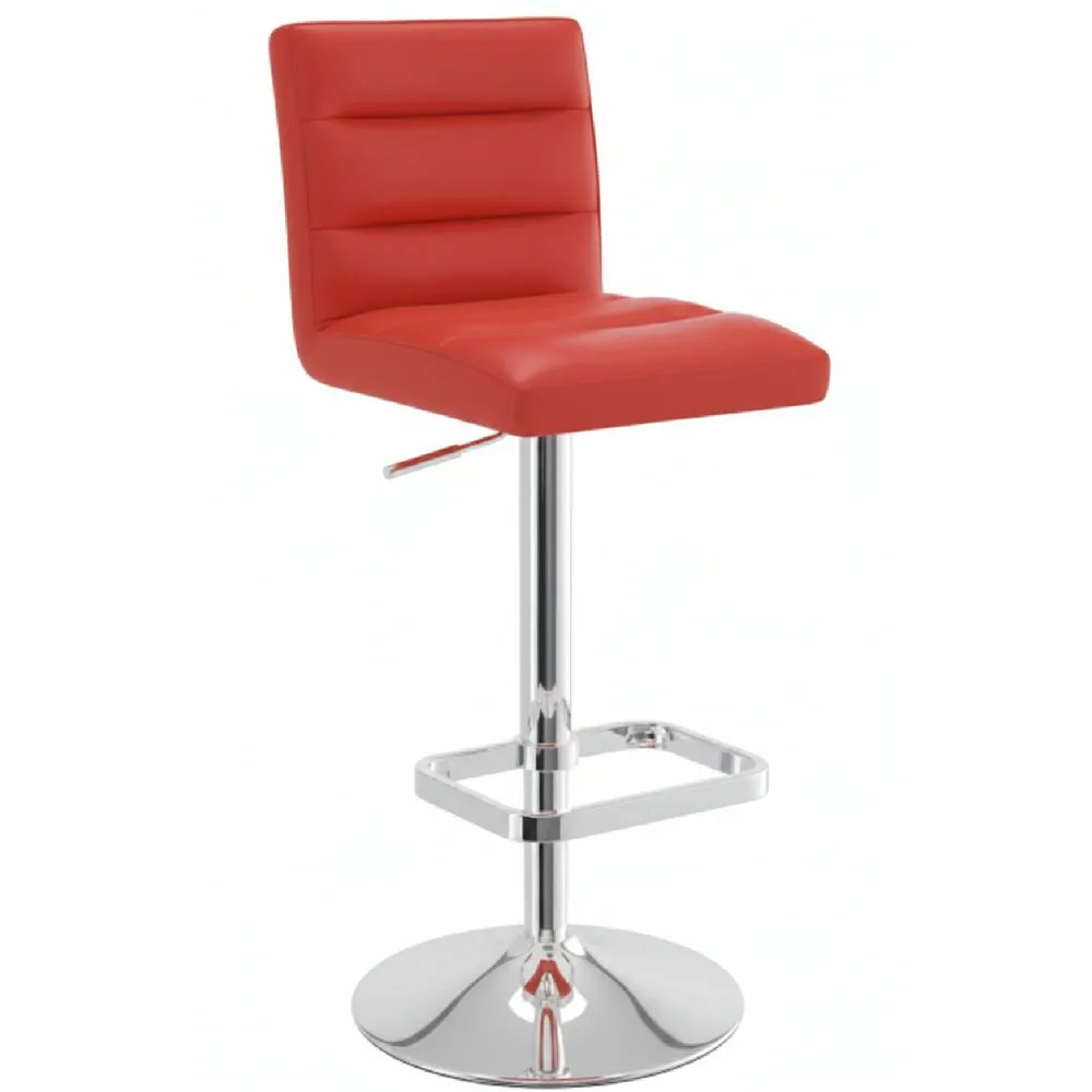 netfurniture Castone Adjustable Bar Stool Ribbed Faux Leather Seat Chrome Base in Red