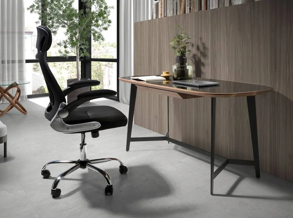 Angel Cerda Walnut Writing Desk with Black Tempered Glass Top and in Brown 3