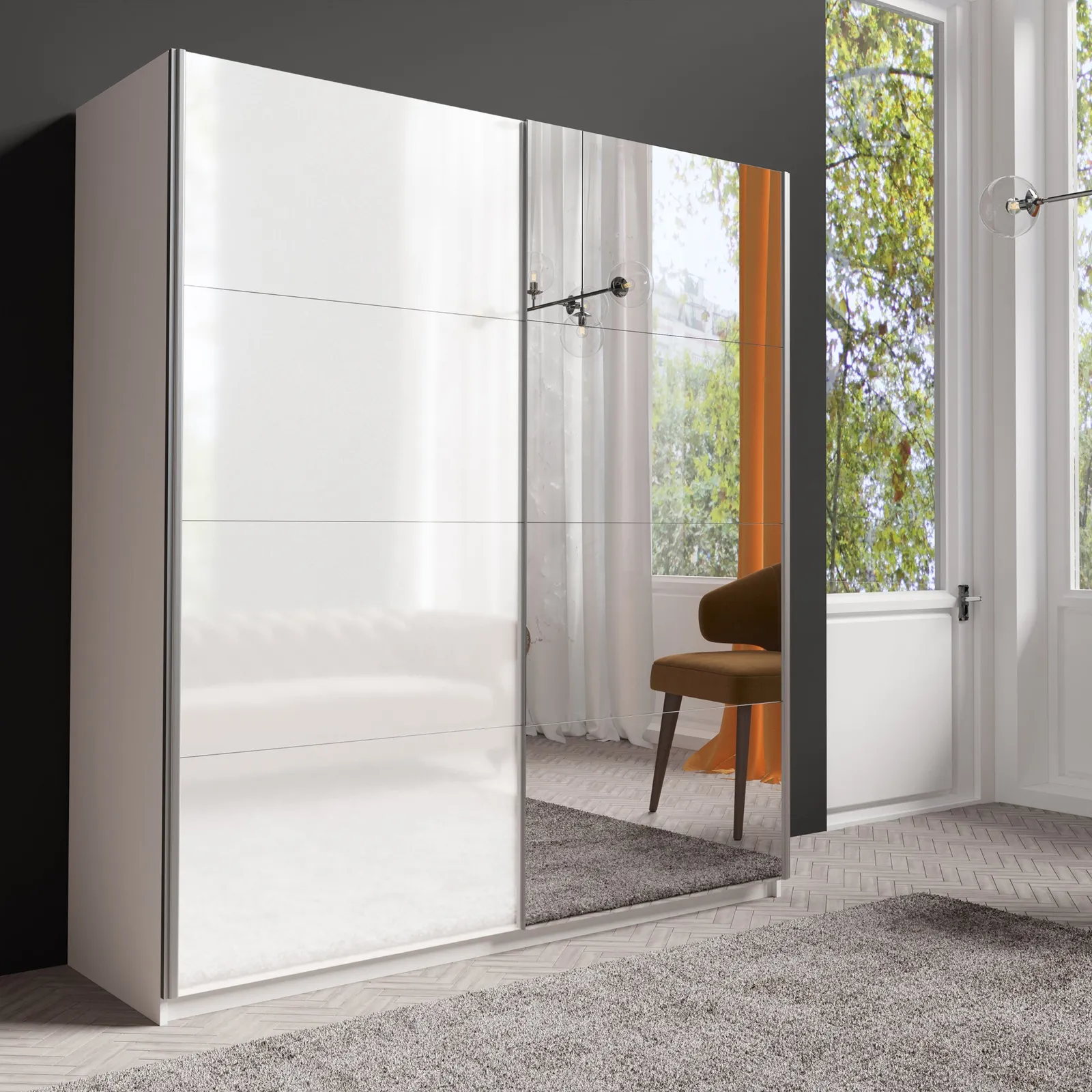Lincoln 200cm Sliding Gloss Mirrored Wardrobe White