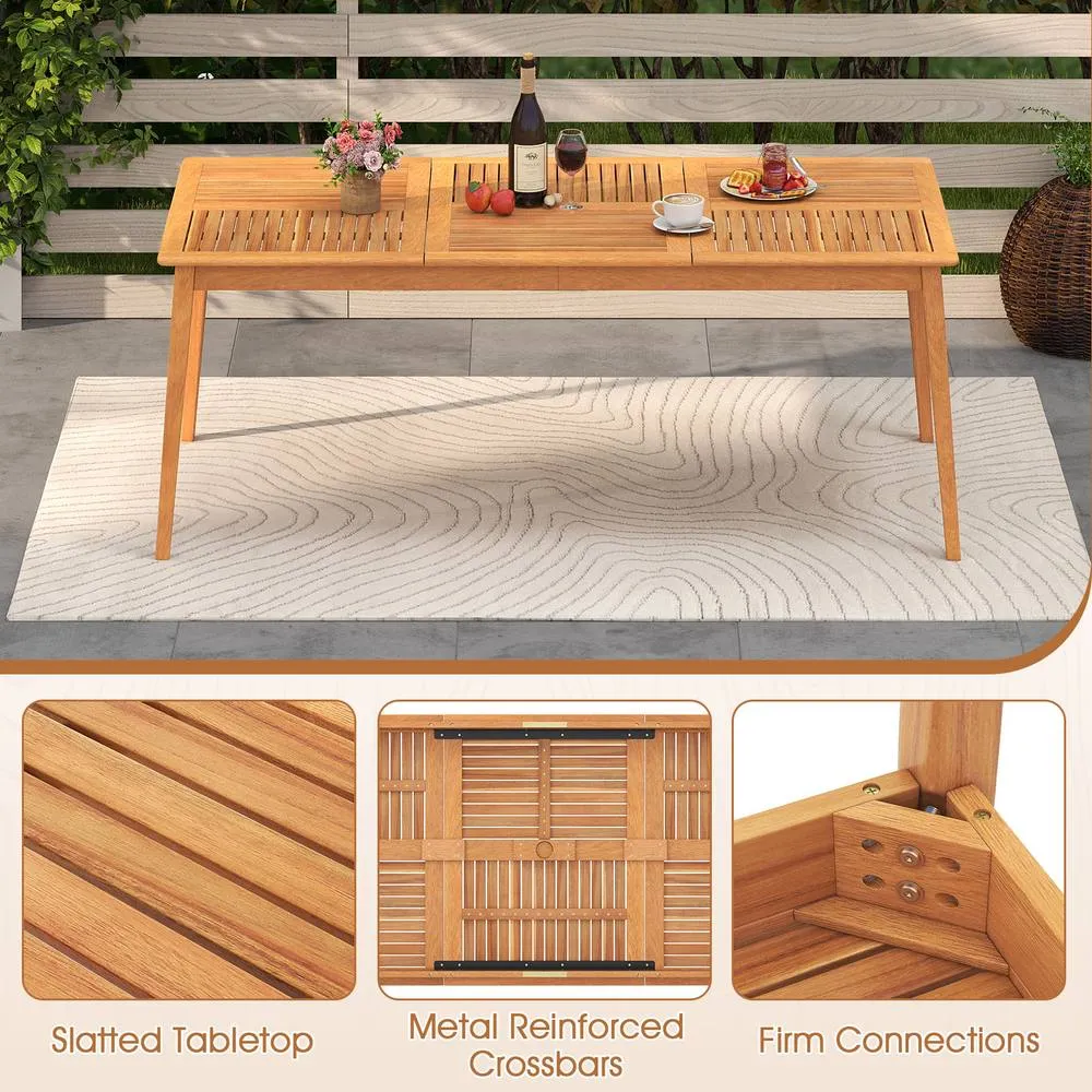 Costway 8-Person Outdoor Acacia Wood Dining Table 80" Rectangular Patio Table in Natural 6