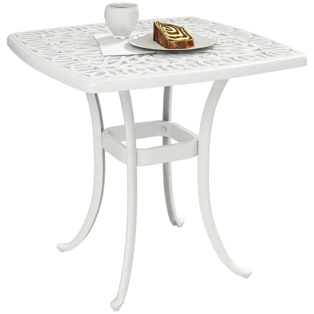 OUTSUNNY 54 x 54cm Aluminium Outdoor Garden Side Table w/ Umbrella Hole, White 2