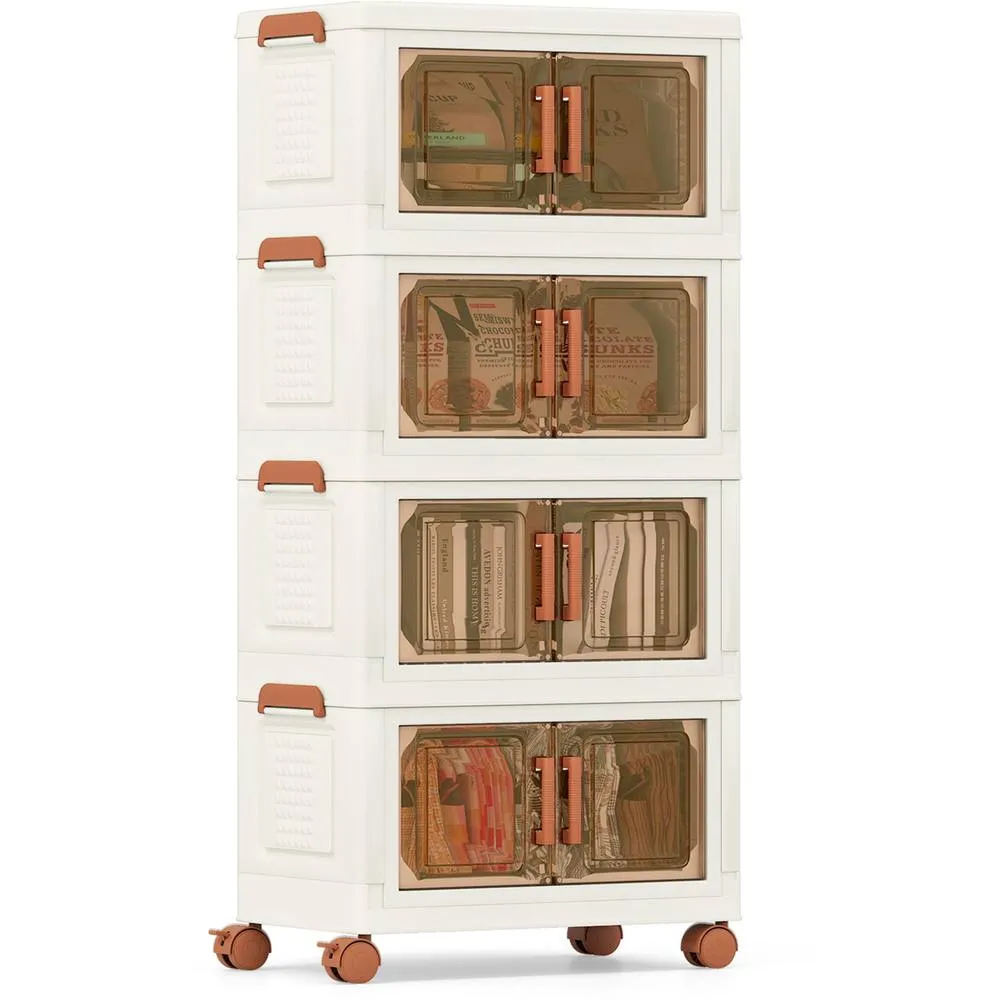 Costway 4-Pack Stackable Plastic Storage Boxes 208L Collapsible Storage Bins in White