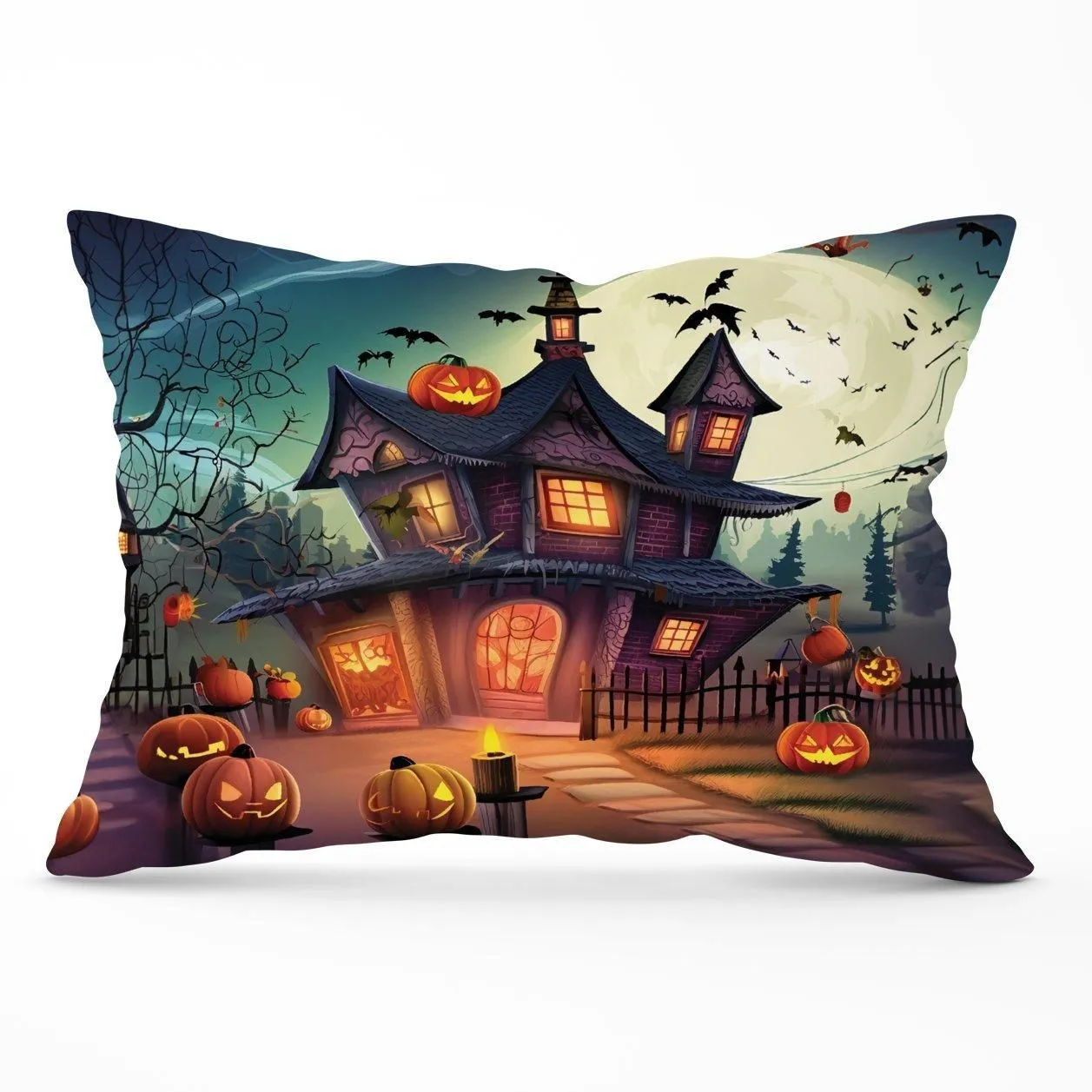 Warren Reed - Designer Spooky Halloween House Cushions in Orange