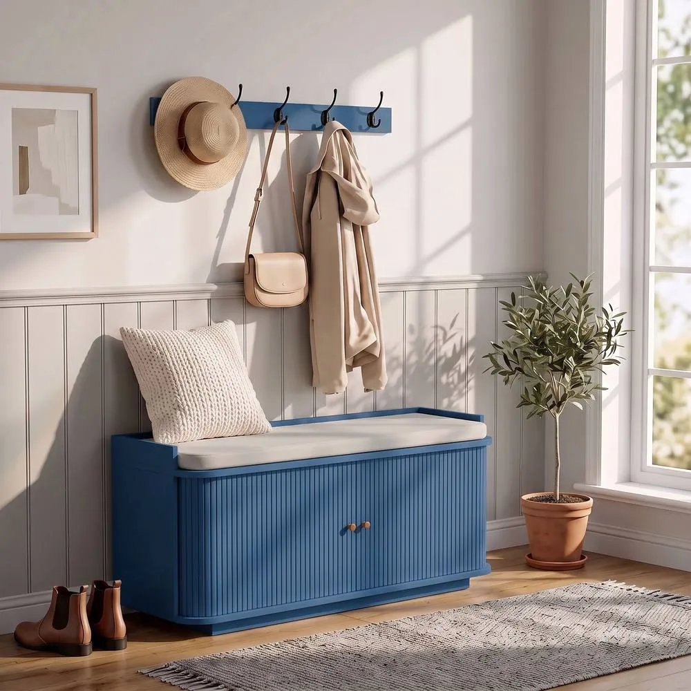 HOMCOM Hallway Furniture Set with Shoe Bench & Coat Rack in Blue 2
