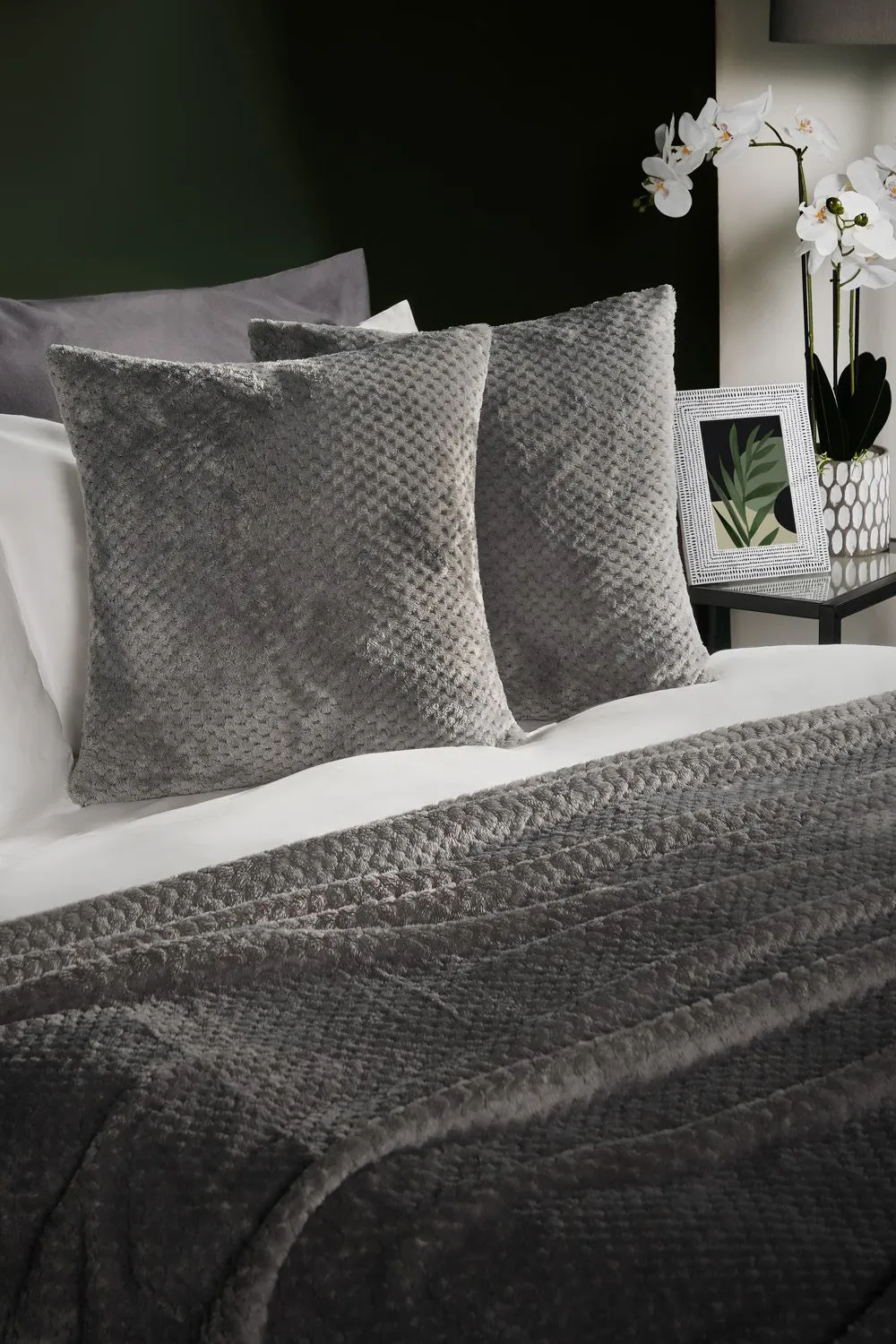 OHS 2 Pack of Waffle Fleece Square Cushion Covers in Charcoal