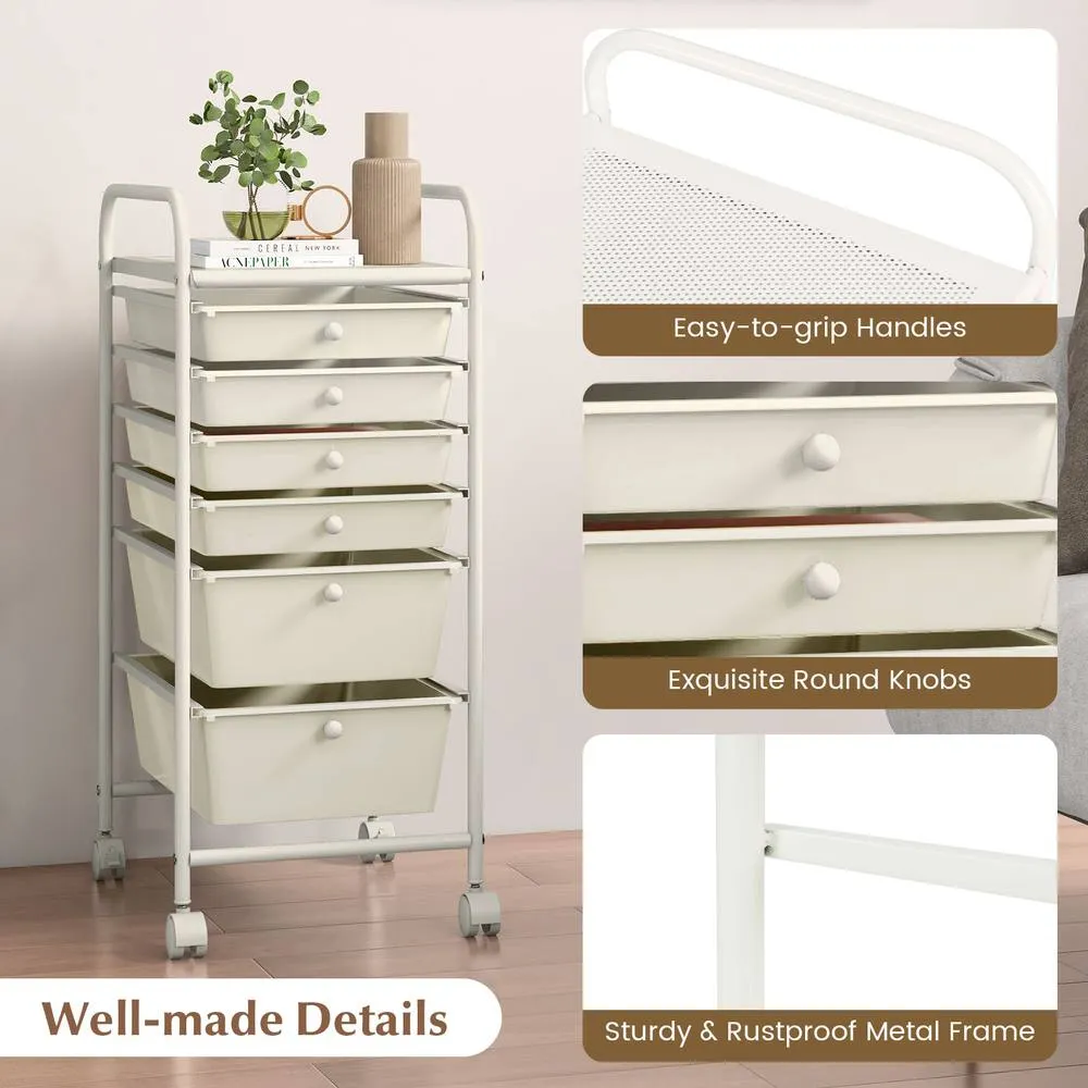 Costway 6-Drawer Rolling Storage Cart Mobile Utility Cart in White 6