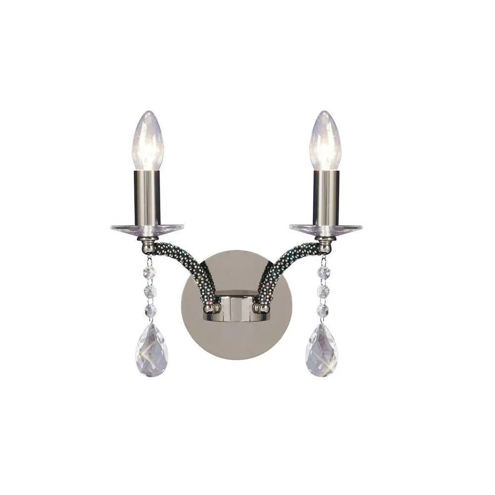 Netlighting Fiore Wall Lamp Switched 2 Candle Light Black Chrome Crystal in Silver