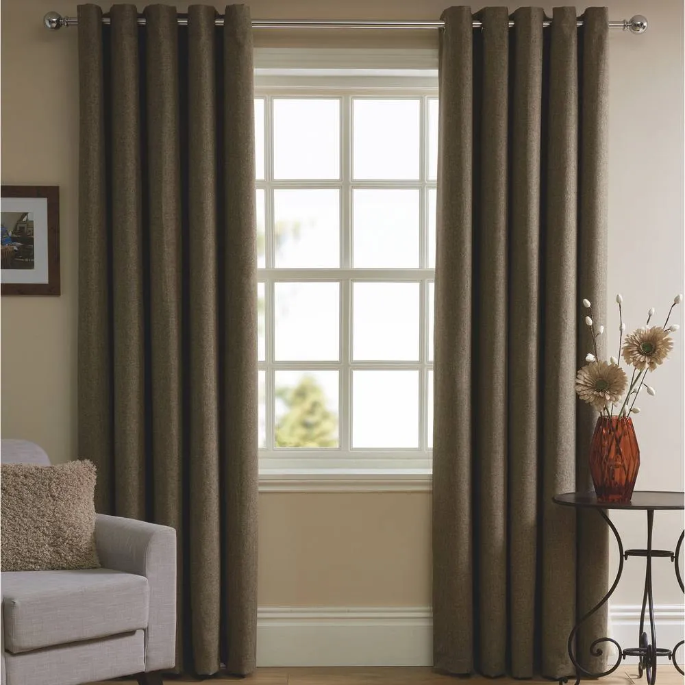 Smart Living Herringbone Eyelet Ring Top Ready Made Window Curtain - 2 Panels in Natural 1