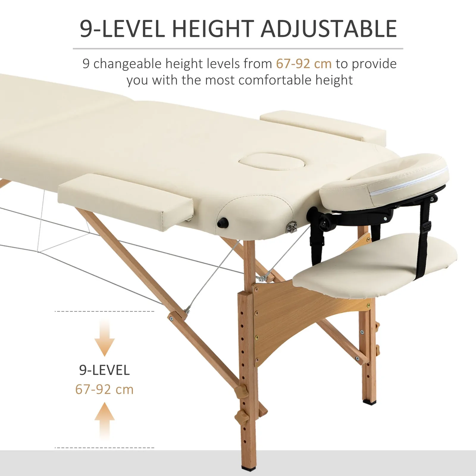 HOMCOM Wooden Folding Spa Beauty Massage Table w/ 2 Sections, Carry Bag in Cream 4