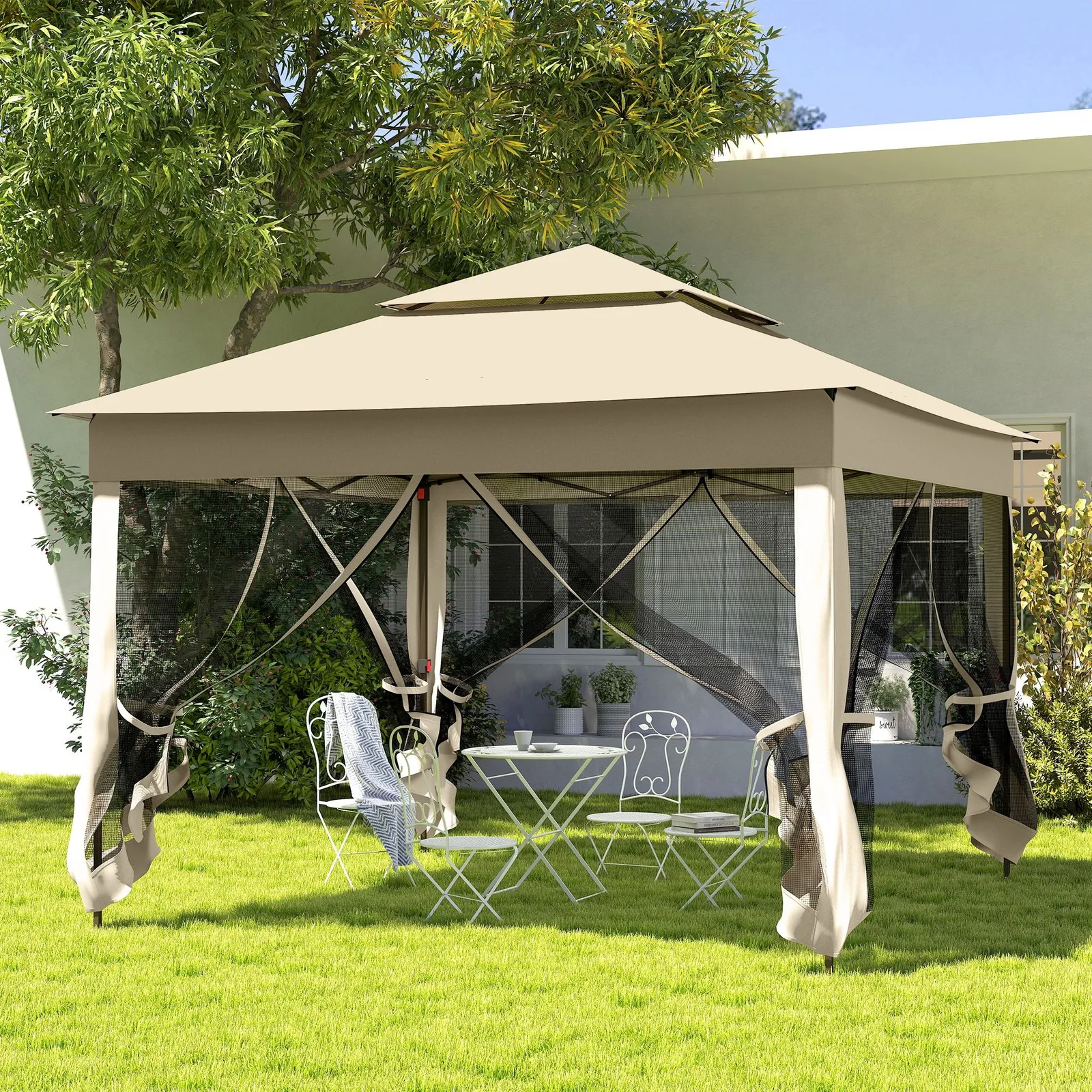 OUTSUNNY Garden Folding Tent Heavy Duty Pop Up Gazebo for Party in Cream 1