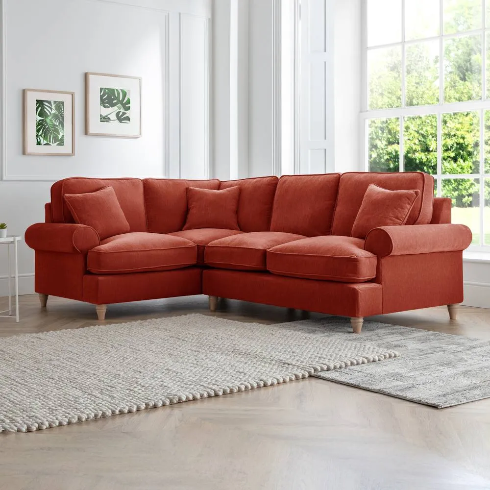 The Great Sofa Company Ezra Left Hand Velvet Corner Sofa - Scroll Arm in Terracotta 1