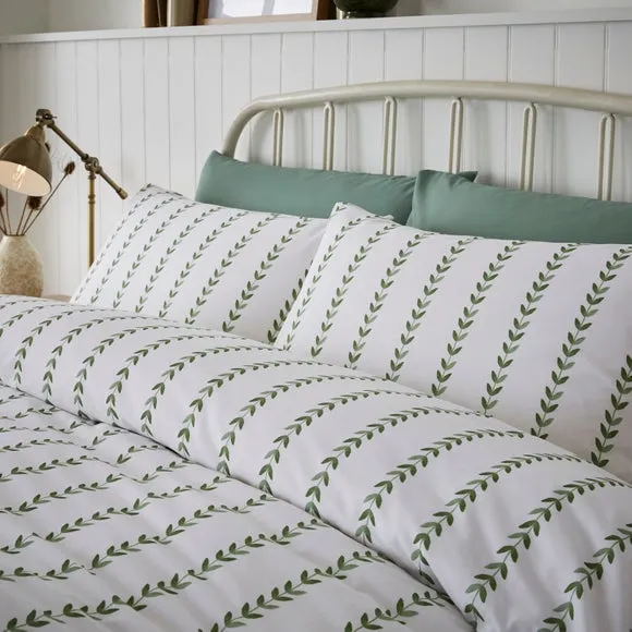Trailing Leaf Stripe 100% Cotton Duvet Cover & Pillowcase Set 4