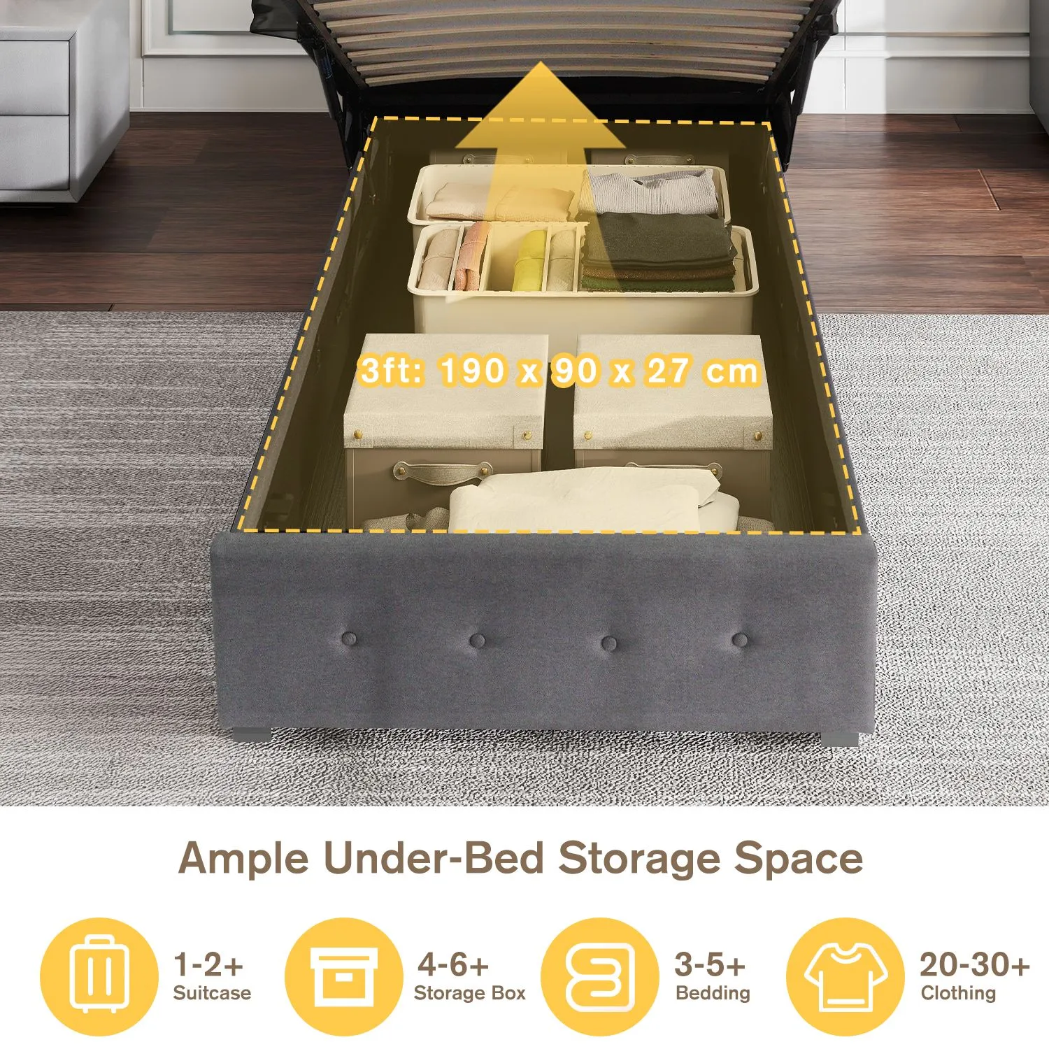 Comfy Living Ltd Fabric Ottoman Storage Gaslift Bedframe in Grey 5