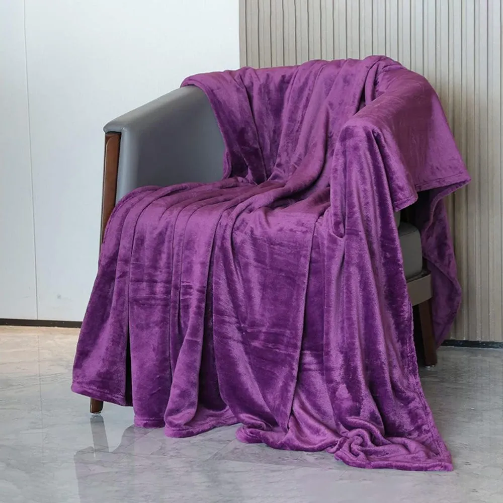 Alivio Faux Fur Aubergiene Throw Luxury Super Soft Plain Bed Sofa Settee Throw Blanket in Aubergine
