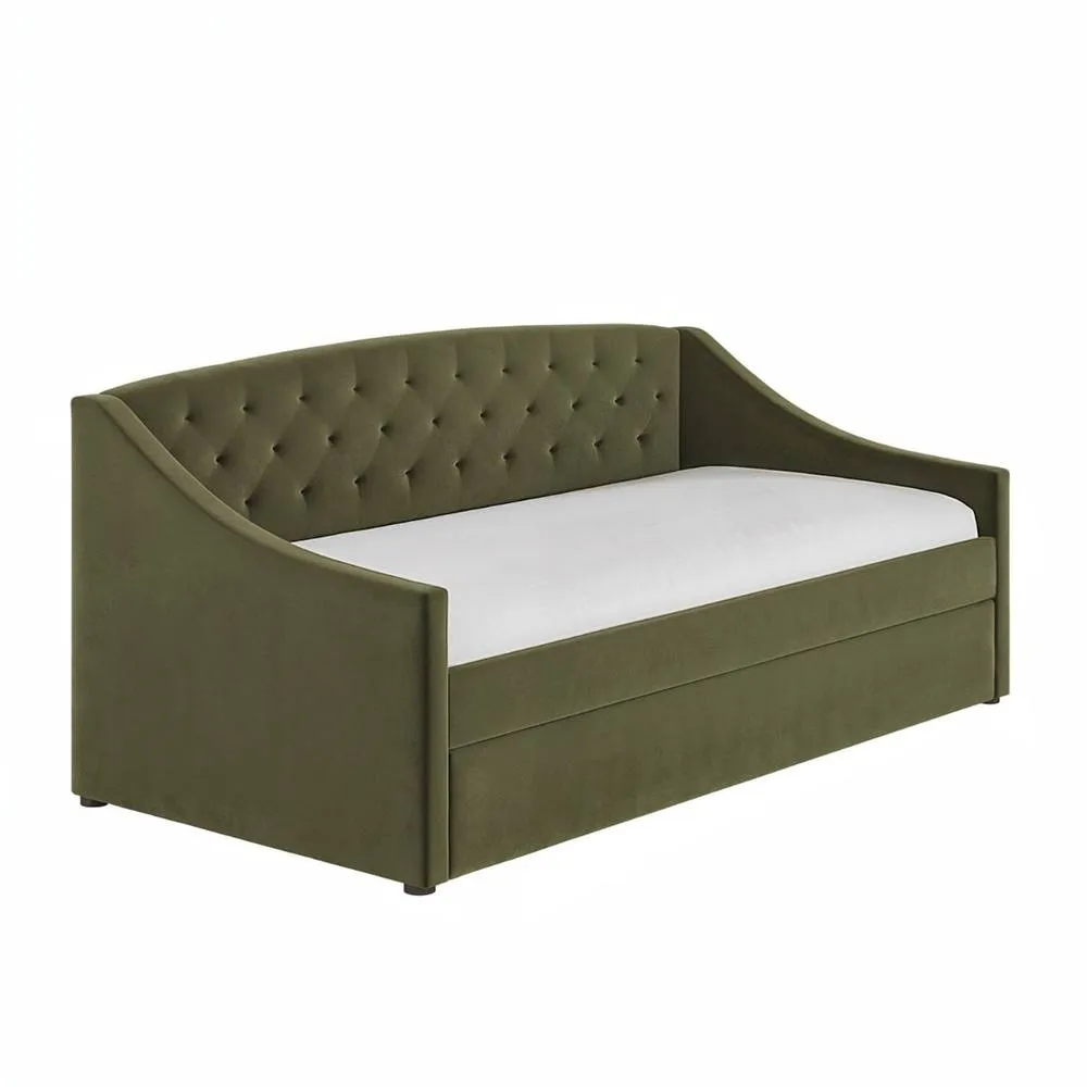 Flair Aurora Velvet Daybed with Trundle in Green 5