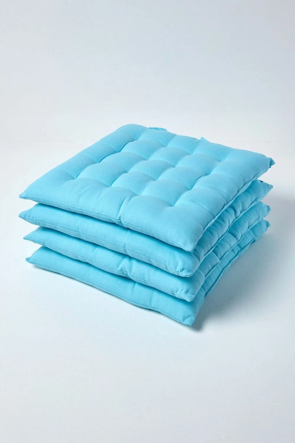 Homescapes 4 Pack Seat Pads Luxury 100% Cotton Indoor Outdoor Garden Cushion, 40cm in Light Blue 1
